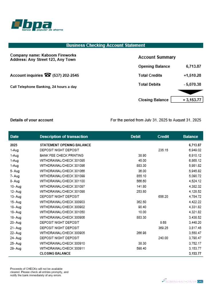Download Cuba Banco Popular de Ahorro (BPA) company statement Word and PDF format Photoshop template
